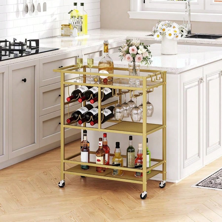 Bar Cart Gold - Bar Cart Home, 3-Tier Serving Cart