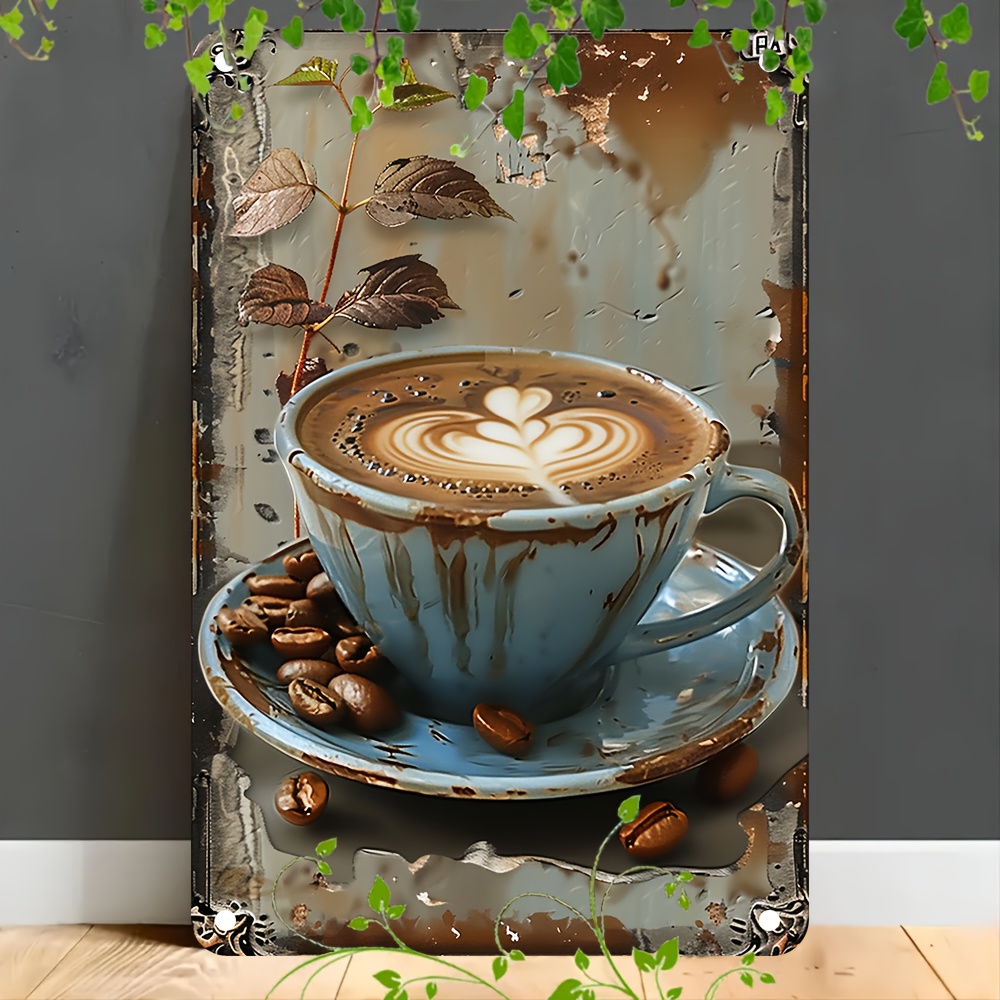 Home Bar And Coffee - Aluminum Metal Sign, Latte Coffee Cup
