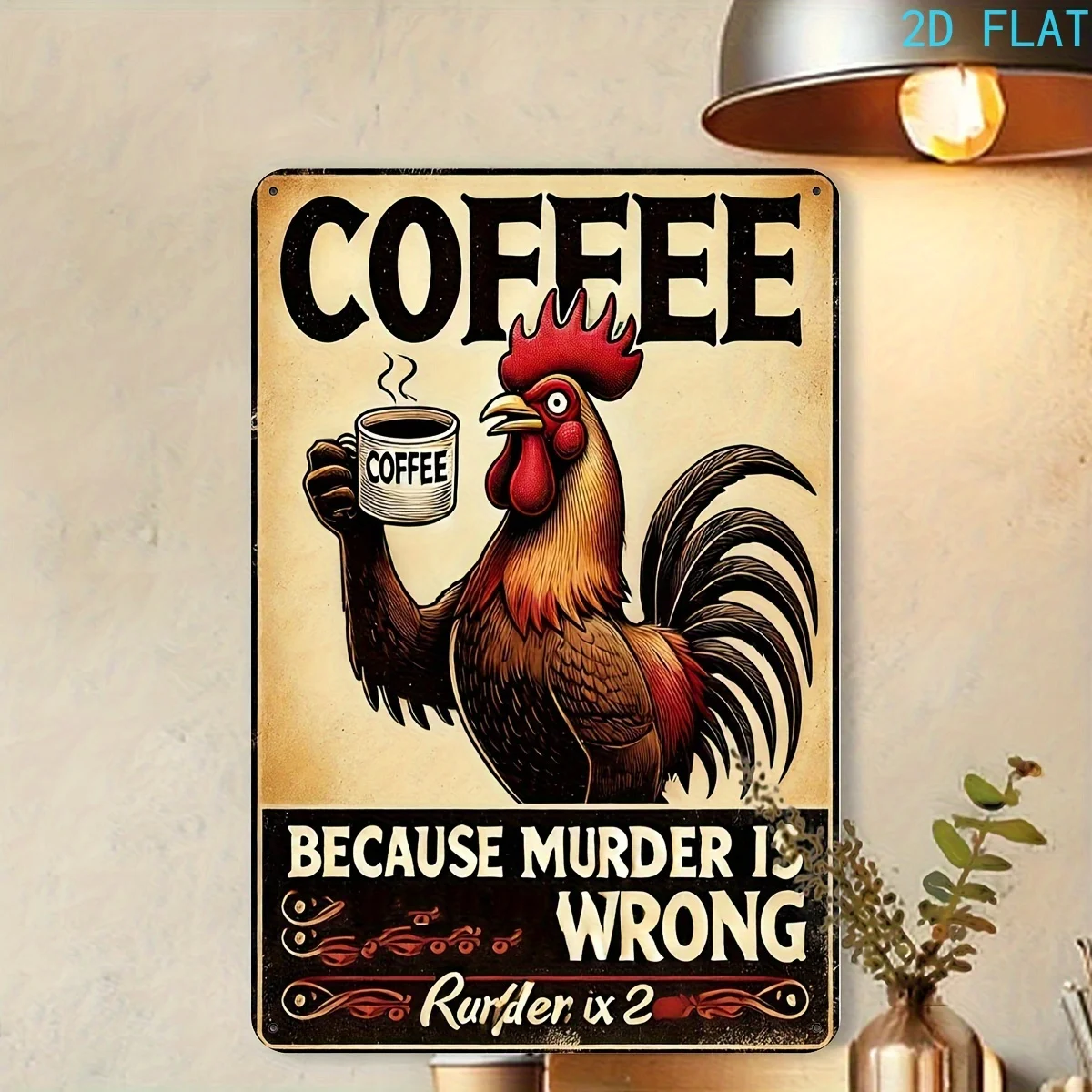 Home Bar And Coffee - , Retro Humorous Coffee Rooster Metal