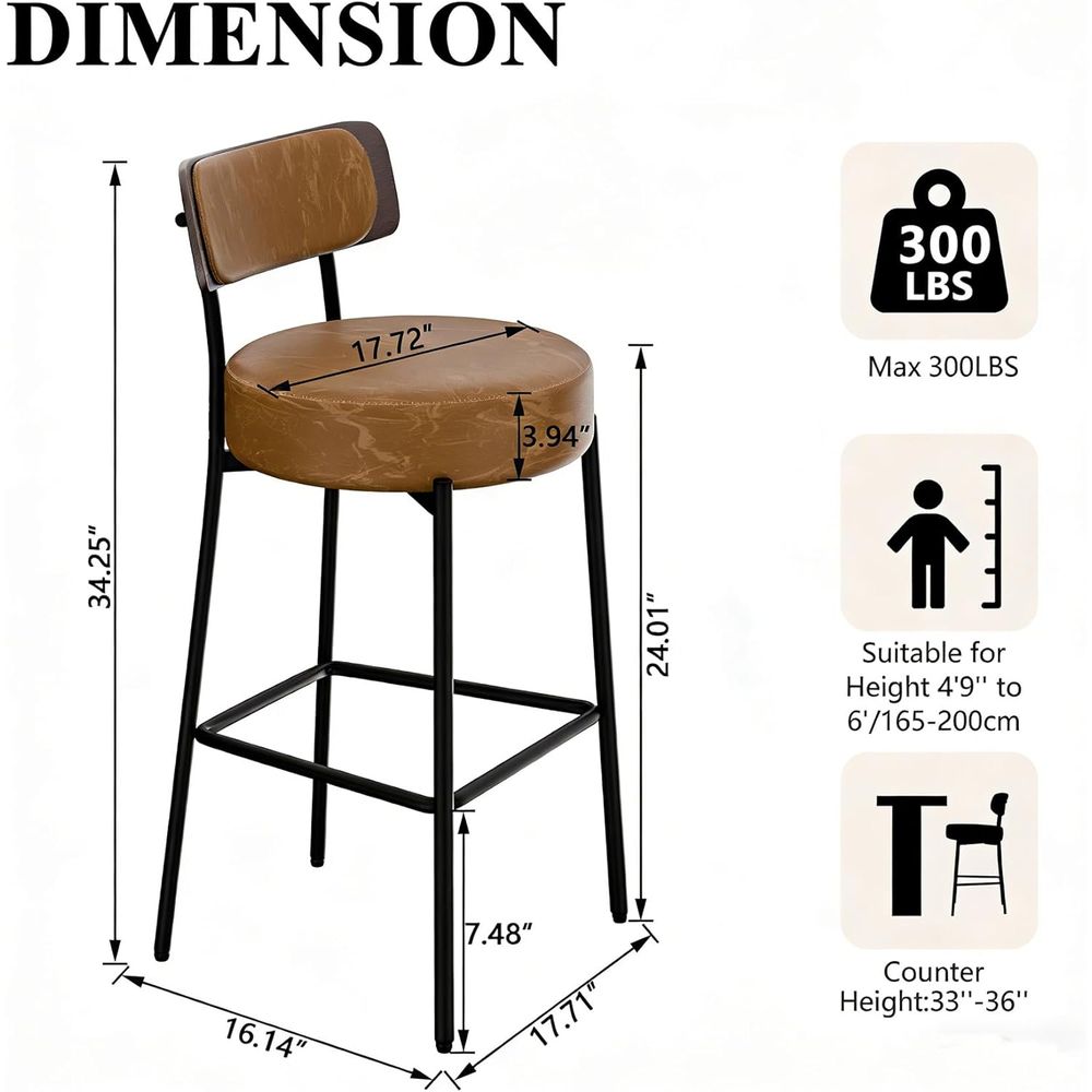 Brown Bar Stools Set o 3, Leat - Home Bar And Counter ulasan dan harga