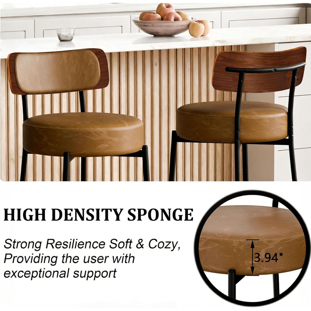 Brown Bar Stools Set o 3, Leat - Home Bar And Counter ulasan dan harga