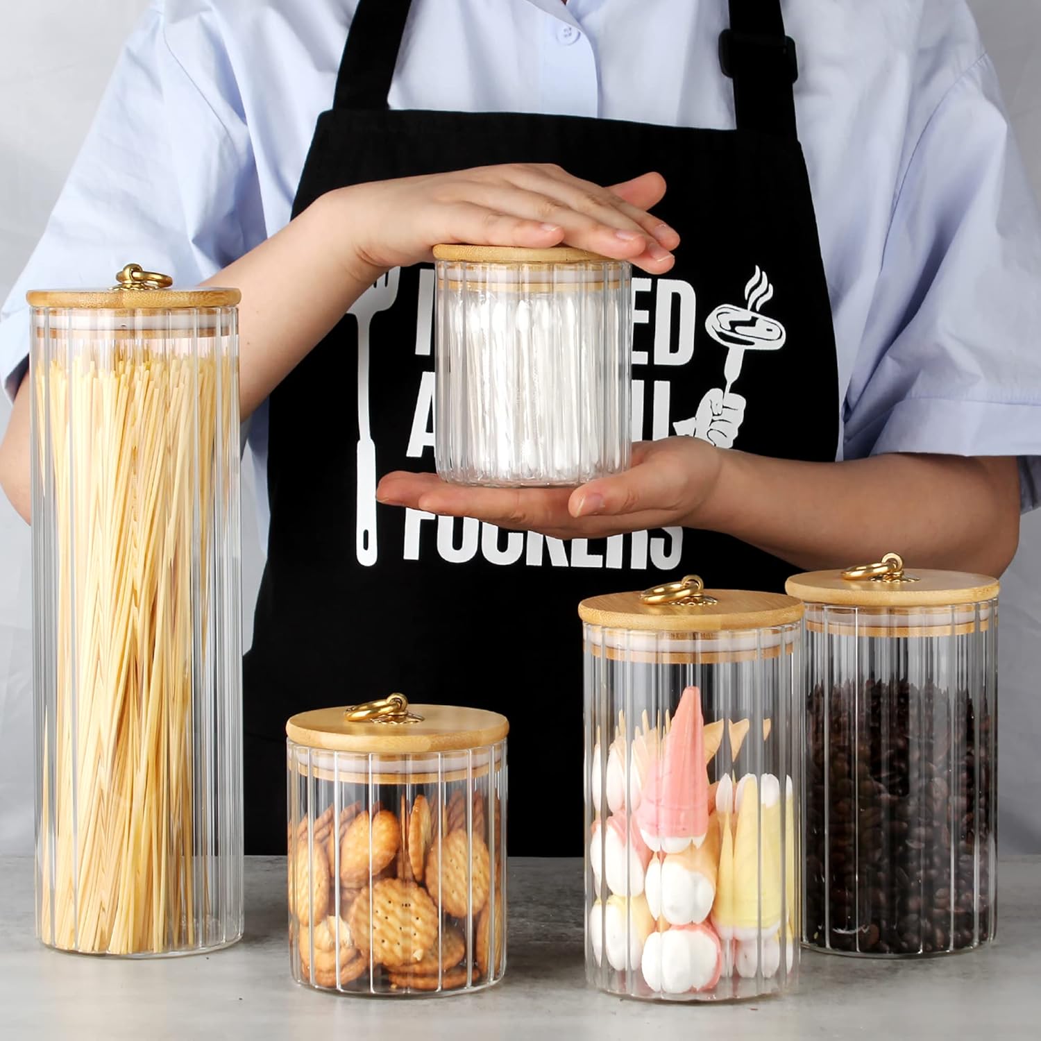 Glass Storage Jars Set of 5, D - Home Bar And Kitchen ulasan dan harga