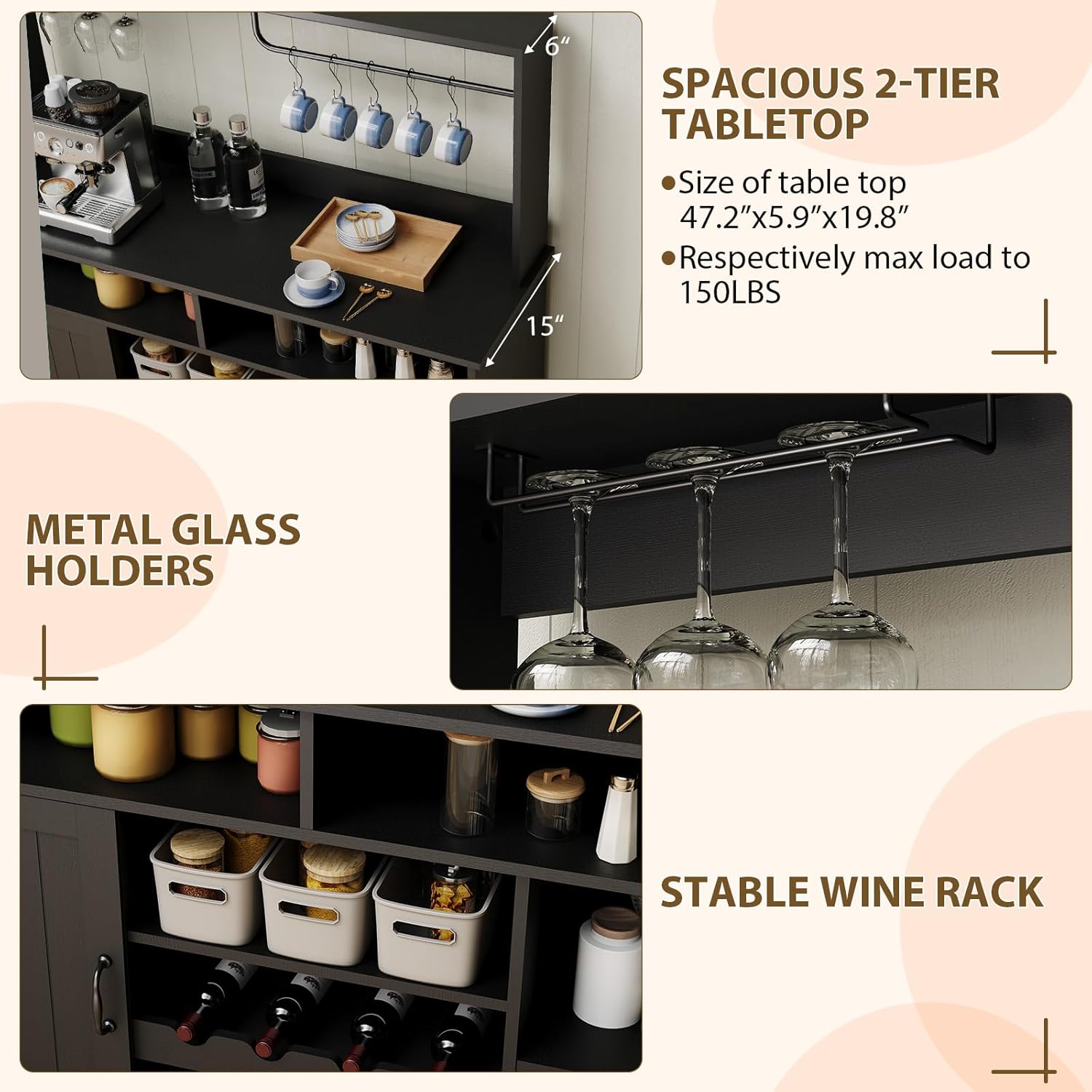 47 in Farmhouse Coffee Bar Cab - Home Bar Setup ulasan dan harga