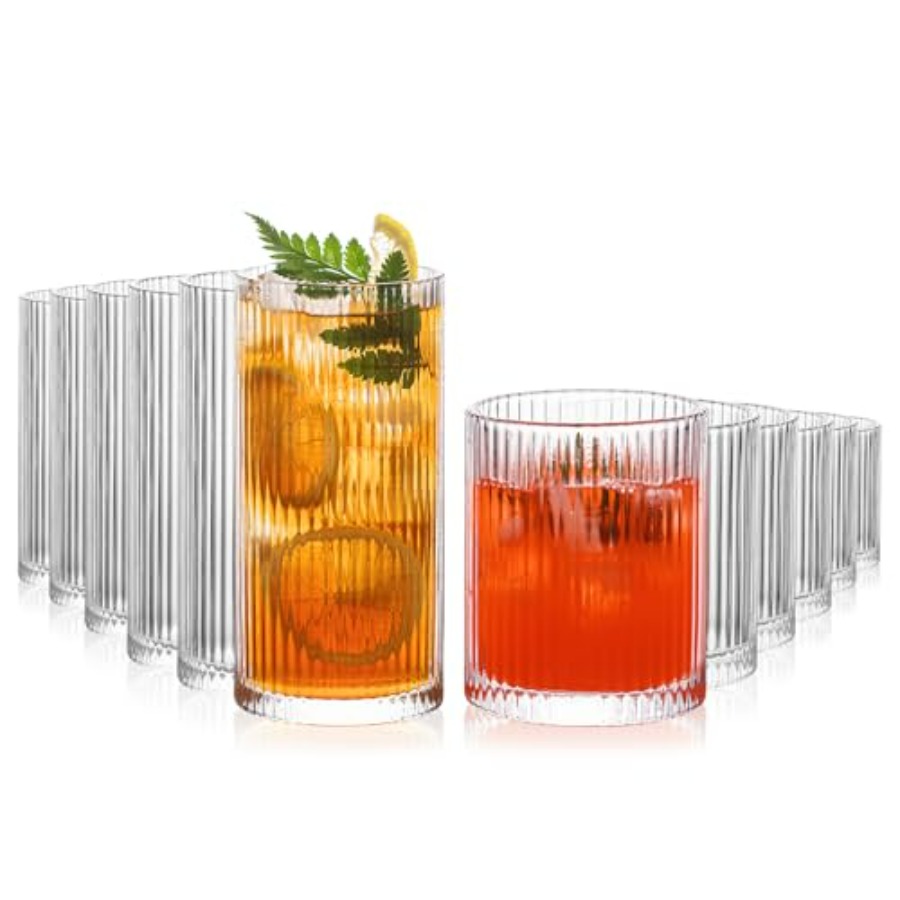 12Piece Ribbed Glassware Set w - Highball Glass Set ulasan dan harga