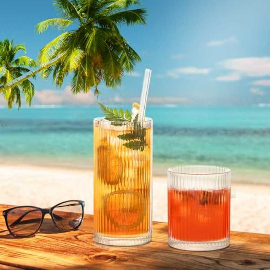 12Piece Ribbed Glassware Set w - Highball Glass Set ulasan dan harga