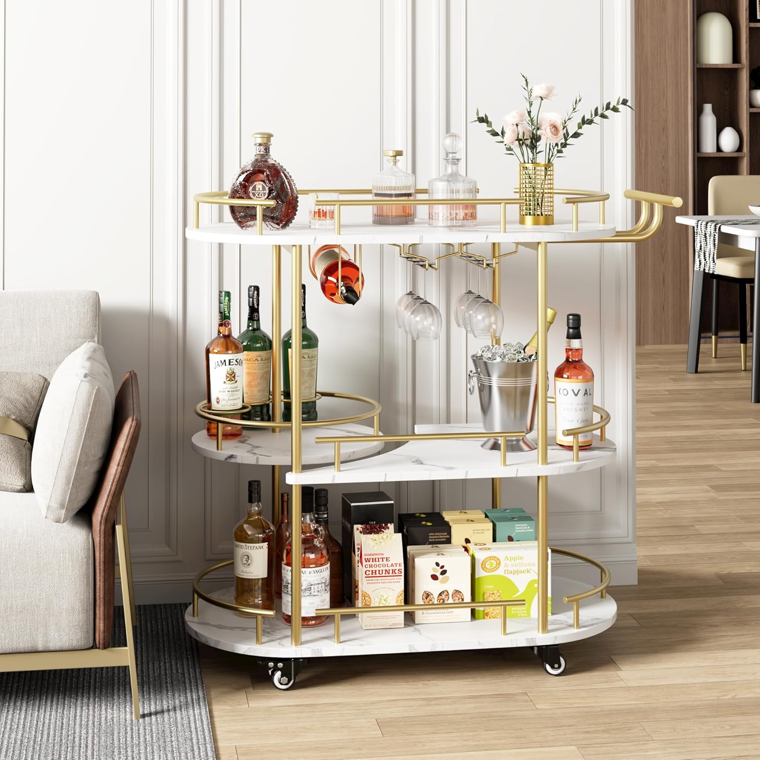 Gold Bar Carts with 4-Tiers St - Bar Cart Gold ulasan dan harga