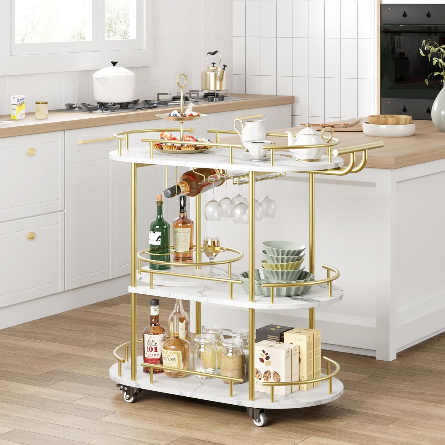 Gold Bar Carts with 4-Tiers St - Bar Cart Gold ulasan dan harga