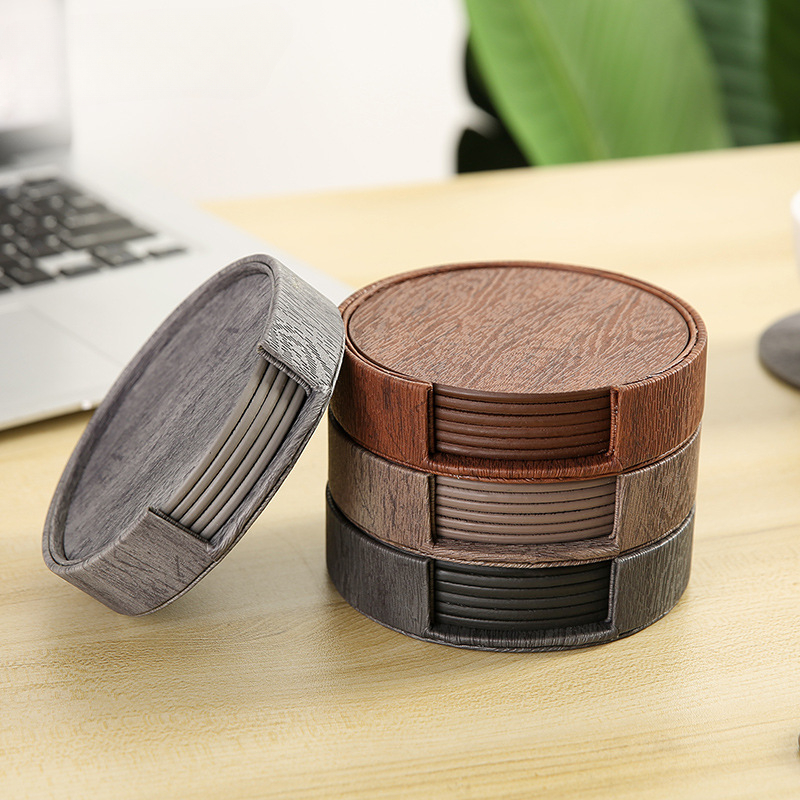6 Wood Grain Leather Coasters  - Home Bar And Counter ulasan dan harga