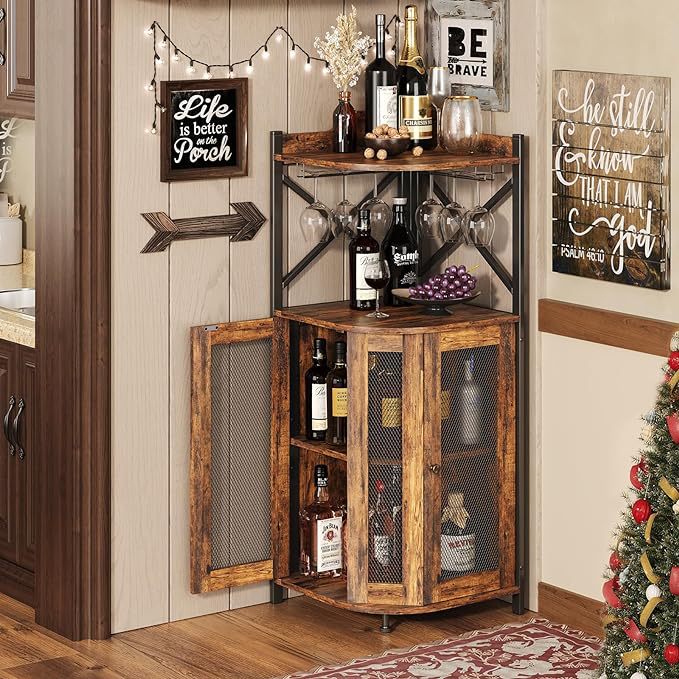 Corner Bar Cabinet with Glass  - Home Bar Setup ulasan dan harga