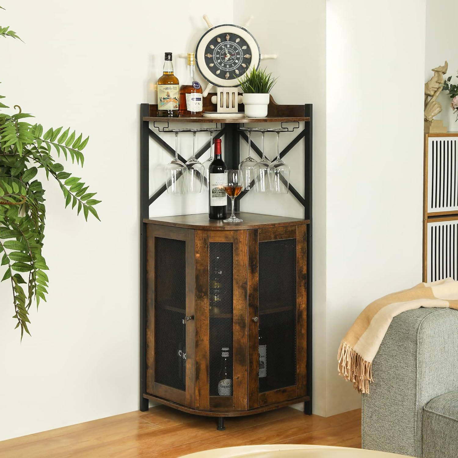 Corner Bar Cabinet with Glass  - Home Bar Setup ulasan dan harga