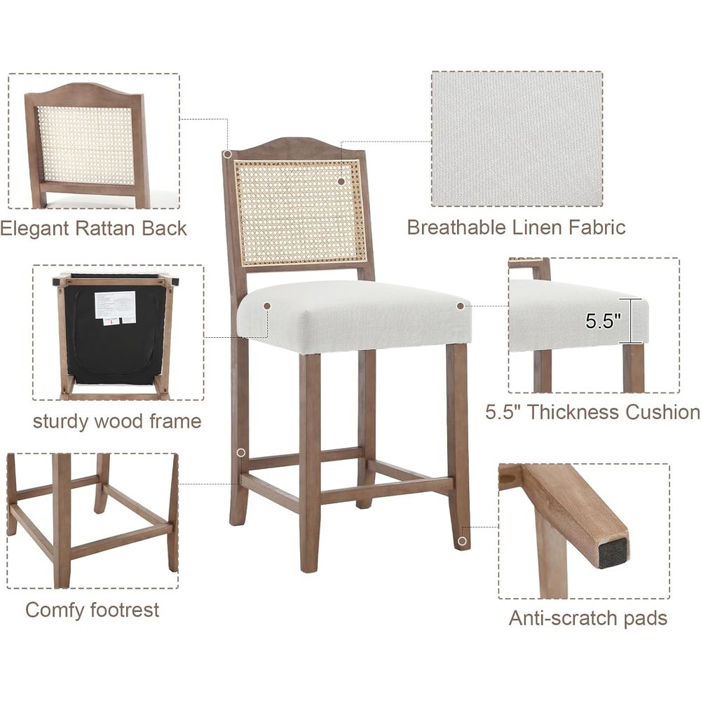 Set of 4 Linen Beige Cane Back - Home Bar And Counter ulasan dan harga