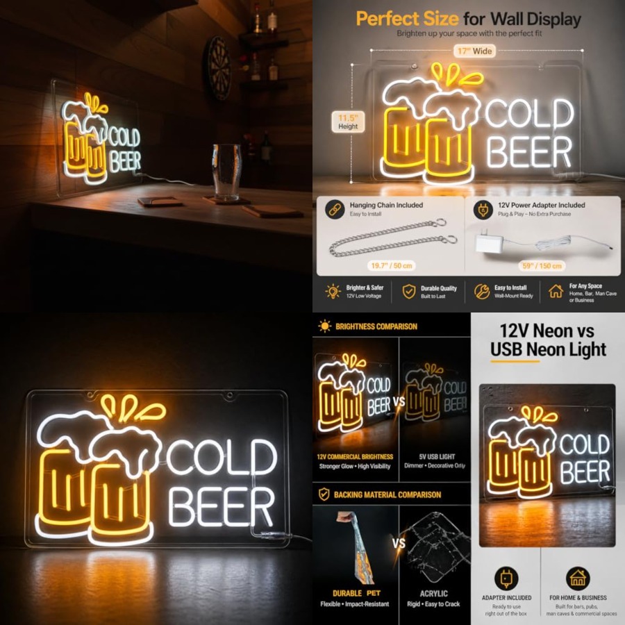 Cold Beer Neon Sign for Busine - Home Bar Signs ulasan dan harga