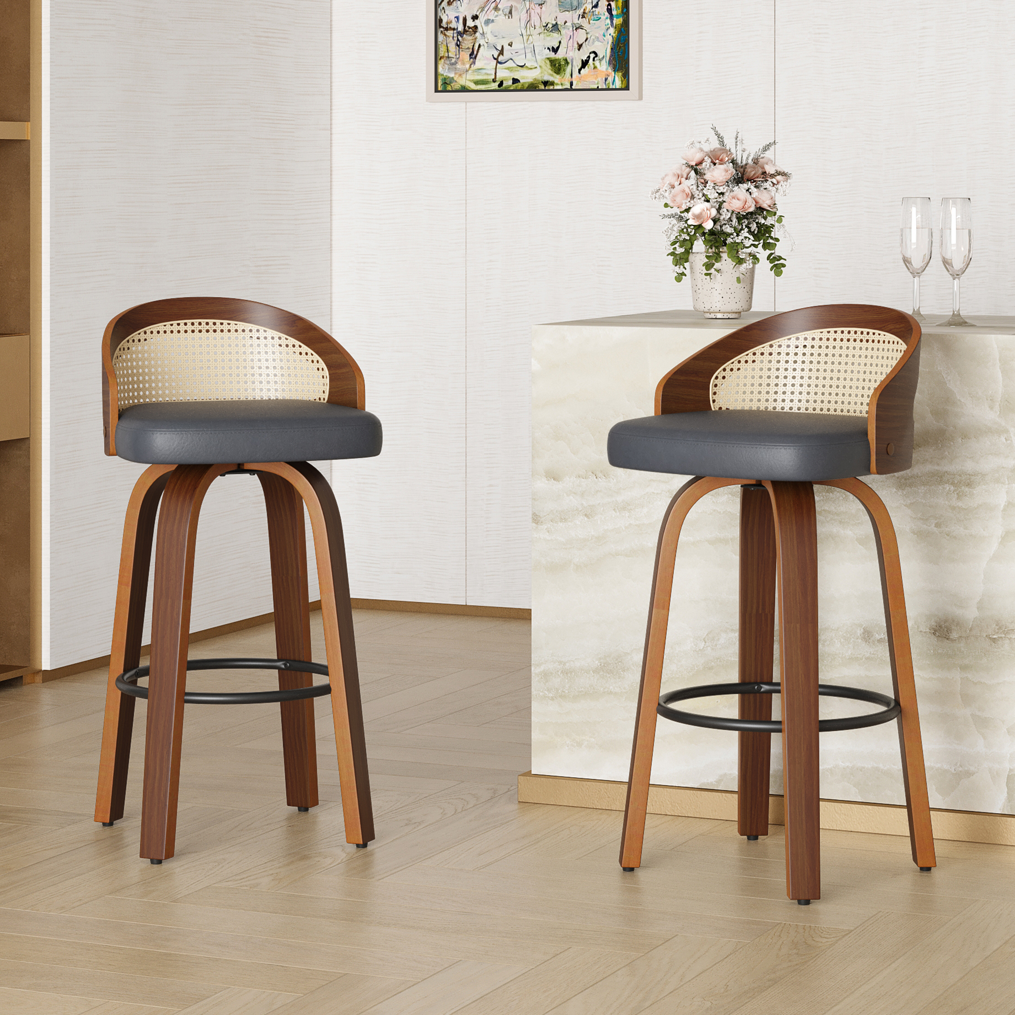 Set of 2 Swivel Bar Stools, Mo - Home Bar Lounge ulasan dan harga